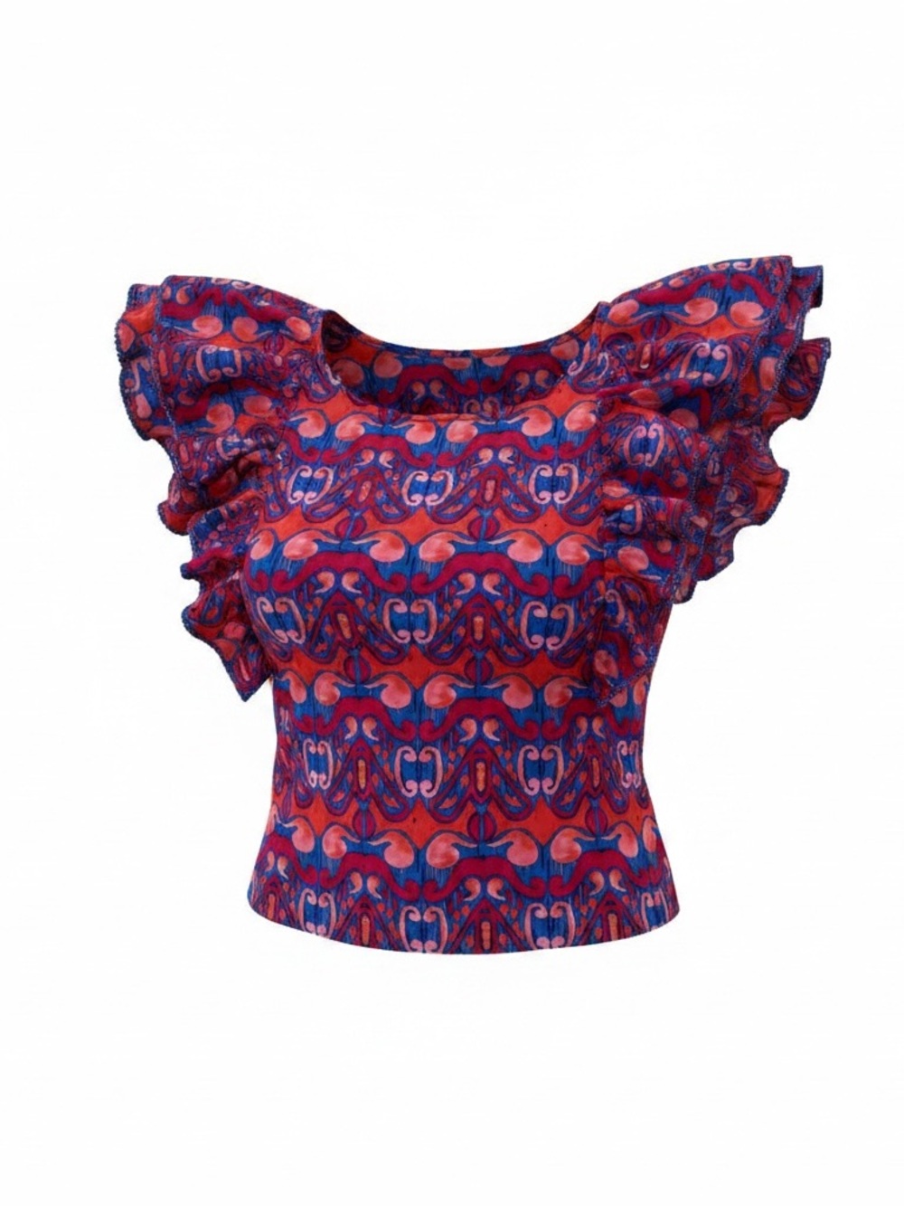 Marc New York Pink & Blue Ruffle Sleeve Printed Blouse